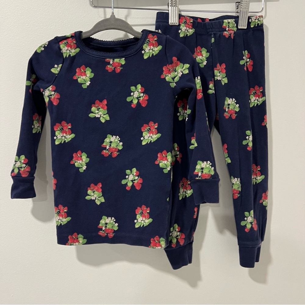 Janie and Jack navy blue strawberry long pajamas 2T